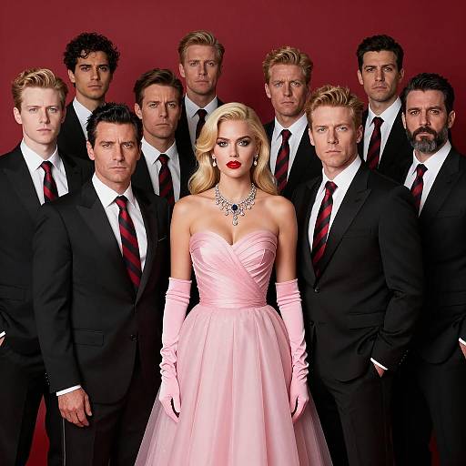 Elegant Gathering: Men in Tuxedos and Woman