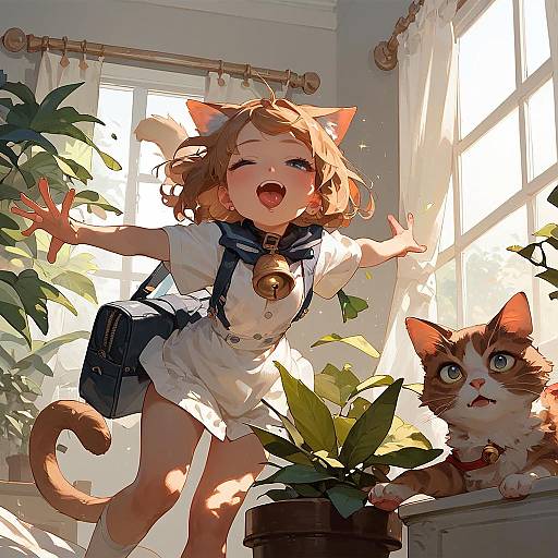 Playful Puppycat in a Cozy Room