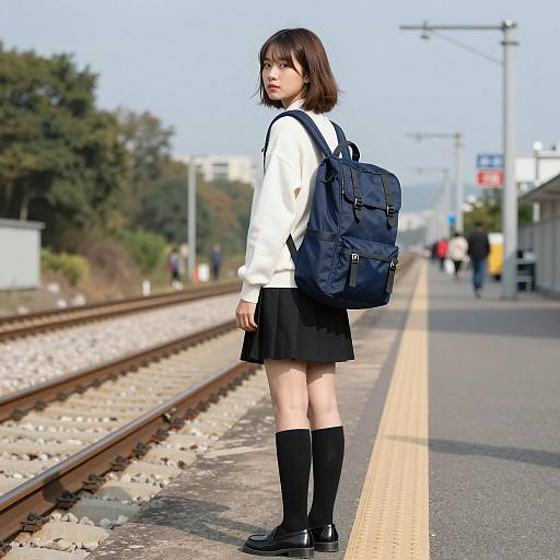 Young Woman Standing on Railway Platform