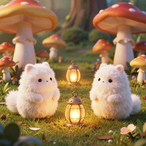 Fluffy Animals in Magical Fantasy Garden