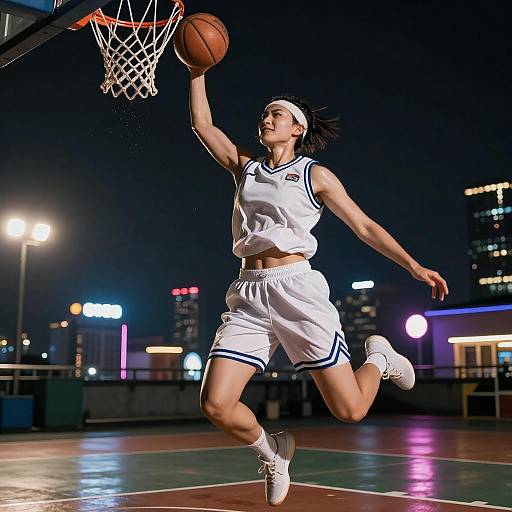 Dynamic Basketball Portrait Under Neon Lights
