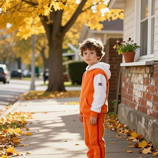 Autumn Day with Curious Young Boy