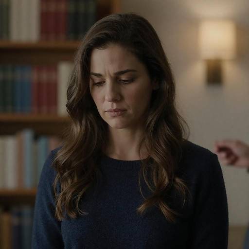 Somber Woman in Blue Sweater Indoors