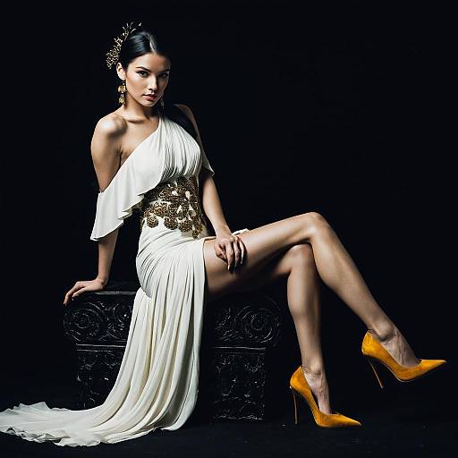 Alabaster Elegance: Amber-Eyed Fashion Icon