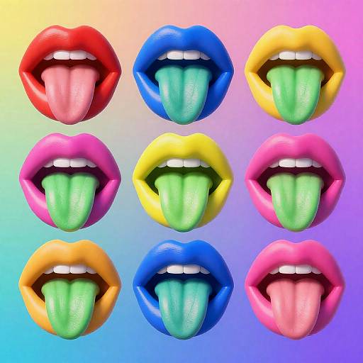 Neon Vaporwave Multicolor Lips With Tongues