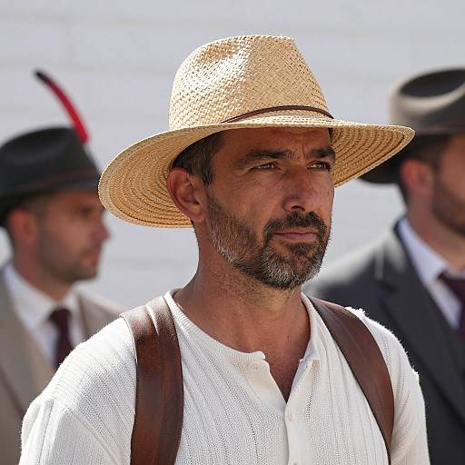 Middle-aged man in straw hat and white shirt