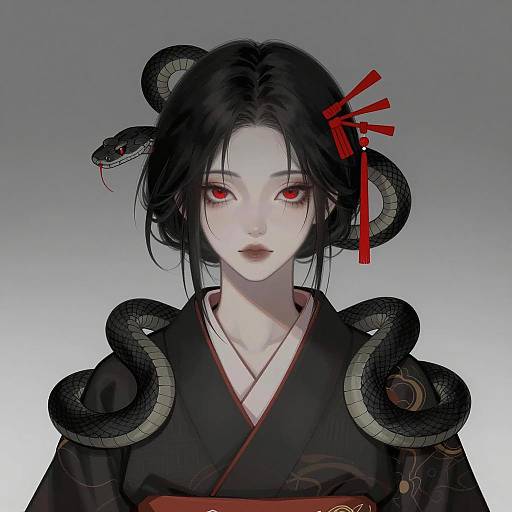 Elegant Serpent Enchantress in Kimono