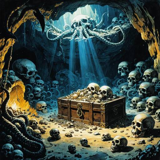 Pirate Treasure Cave with Kraken and Skulls