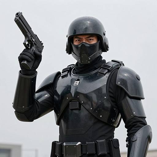 Intense Robot Soldier in Black Armor