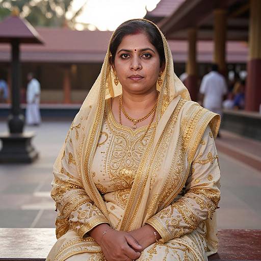 Middle-aged Woman in Traditional Thiruvathira Costume