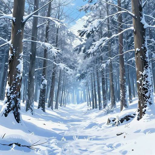 Winter Snow Forest with Ice Crystals