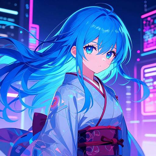 Cyberpunk Anime Girl with Sapphire Eyes