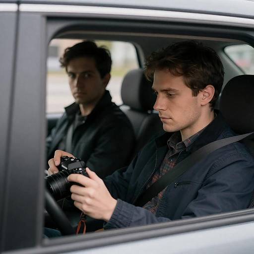 Two Men in Car: Capturing Urban Life