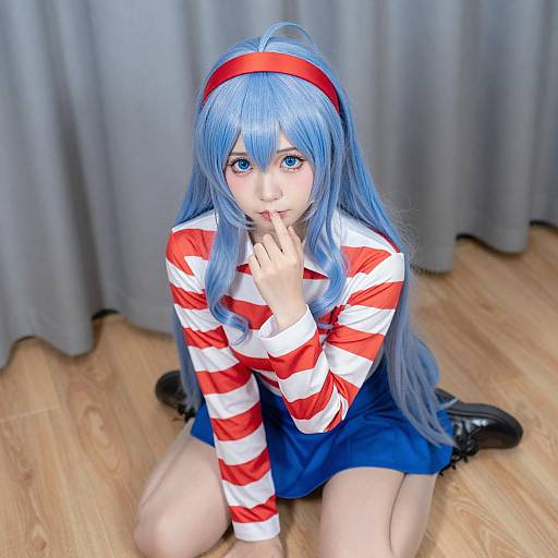 Young Woman in Blue-Haired Cosplay