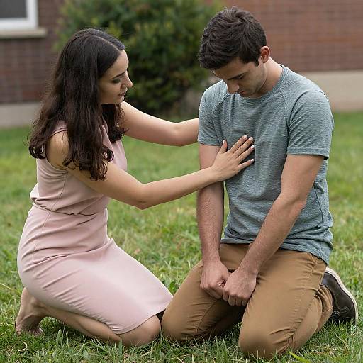 Couple Restraining Man in Garden