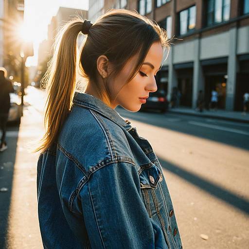 Young Woman with Side Ponytail in Urban Street