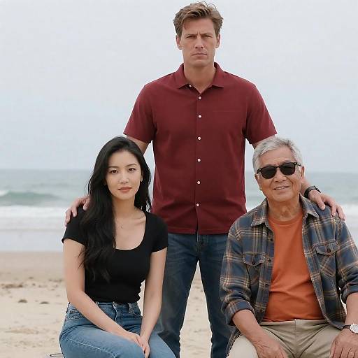 Three people on beach portrait