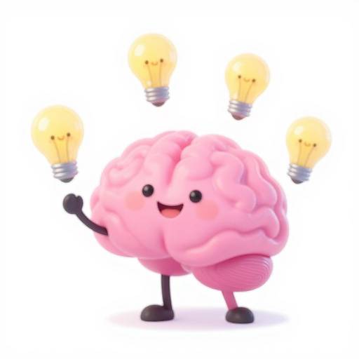 Happy Brain Juggling Lightbulbs Cartoon