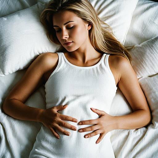 Woman in White Sleeveless Dress Lying on Bed