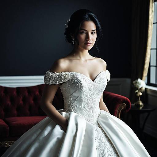 Bride in Elegant White Wedding Dress