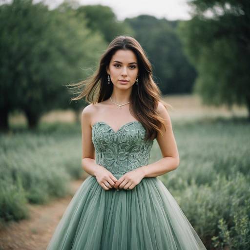 Elegant Sage Green Tulle Dress Outdoors