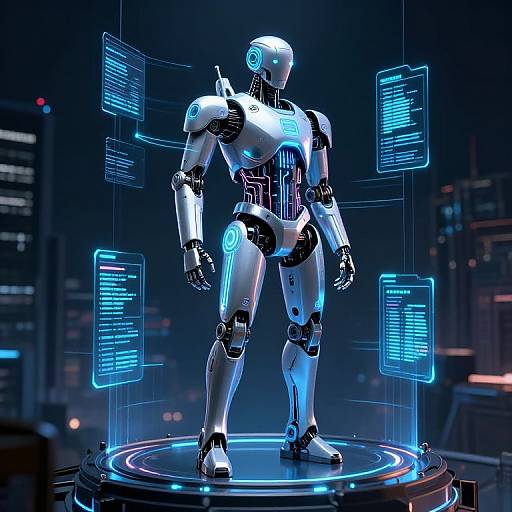 Cybernetic Humanoid on Neon Platform