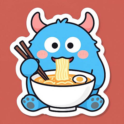 Cute Colorful Monster Enjoying Ramen