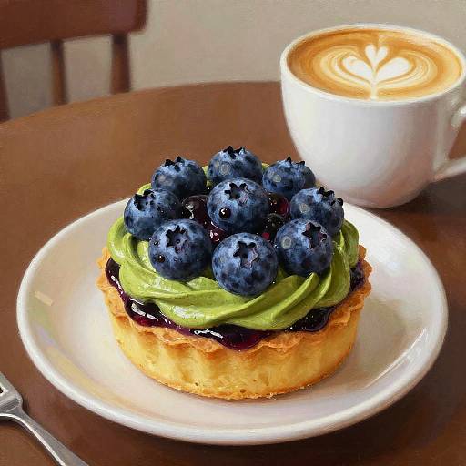 Matcha Blueberry Tart and Latte