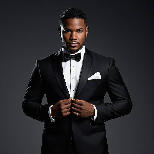 Elegant Black Man in Black Tuxedo