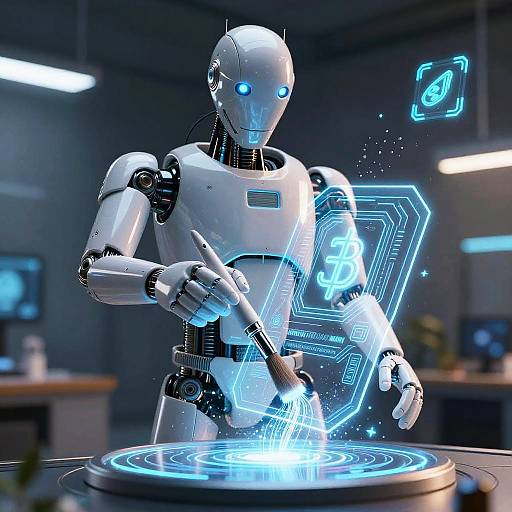 Sleek Android Creating 3D Holographic Art