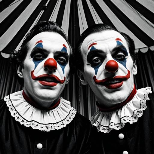 Two Male Clowns with Painted Faces Under Circus Tent