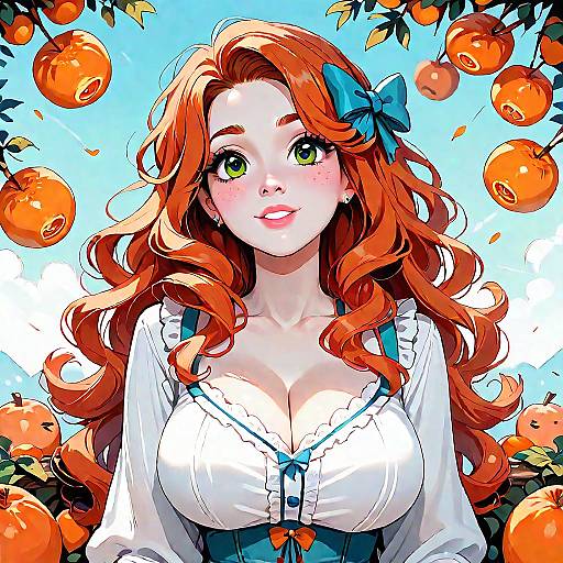 Whimsical Girl in Orange Orchard