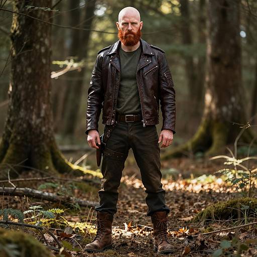 Red-Bearded Man in Sunlit Forest