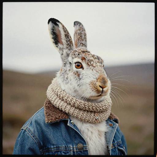 Arctic Hare Portrait in Denim Jacket