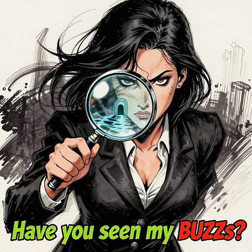 Female Detective with Magnifying Glass Comic Art