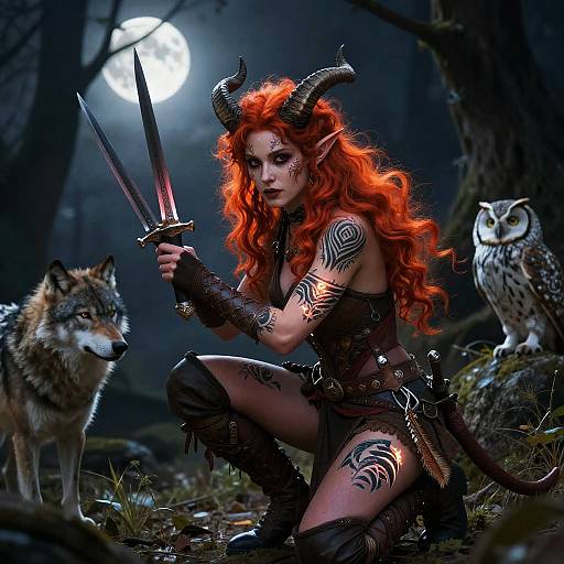 Moonlit Tiefling Ranger in Glade