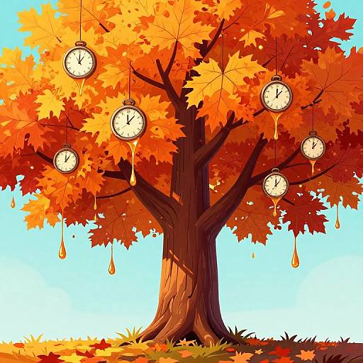 Ethereal Autumn Tree with Liquid Time