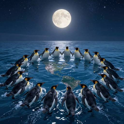 Penguins Gliding Around Earth at Night