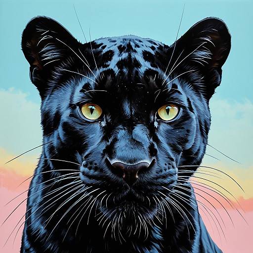 Detailed Painting of Black Panther with Vivid Pastel Background