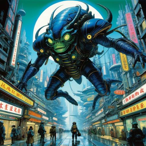 Surreal Neon City with Alien Creatures Surreal Neon City with Alien Creatures