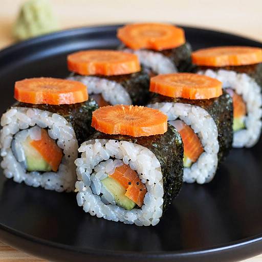 Vegan sushi rolls with carrot slices