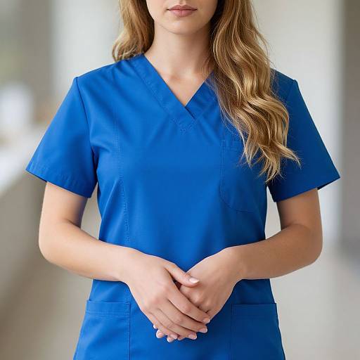 Realistic Blonde Nurse in Blue Dress