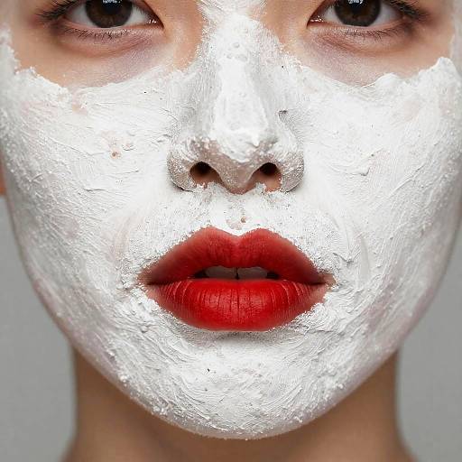 Face with White Clay Mask and Red Lips