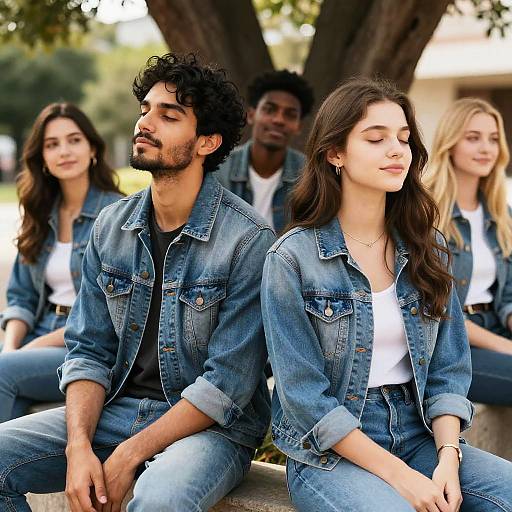 Photorealistic Diverse Group Sitting Outdoors