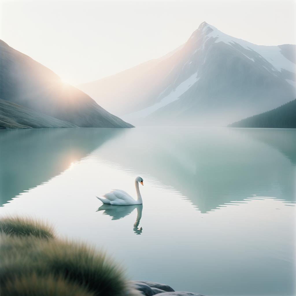 Ethereal Swan in Minimalist Landscape