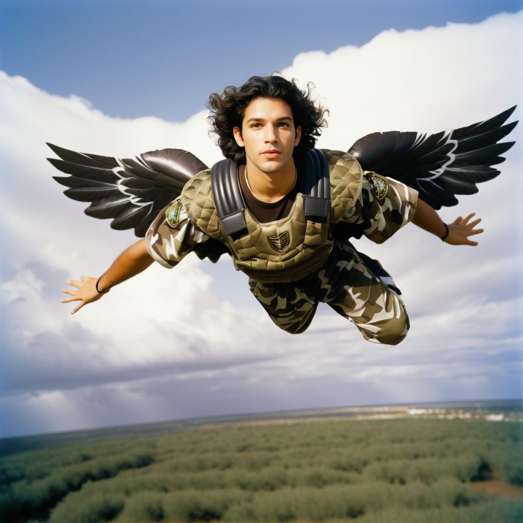 Realistic Angelic Hispanic Man in Flight