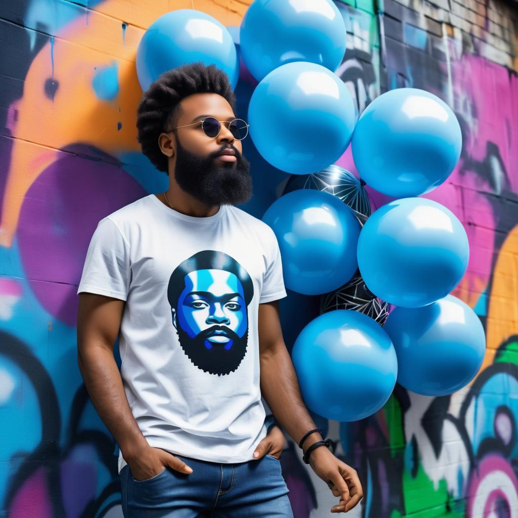 Afrofuturism Man with Balloons in Urban Scene