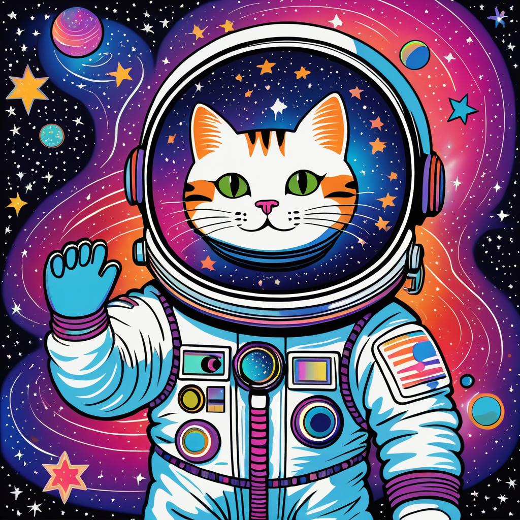 Whimsical Cat in Space Suit Artwork