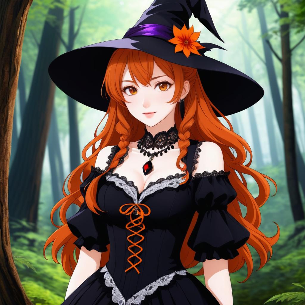 Gothic Witch Girl in Enchanted Forest