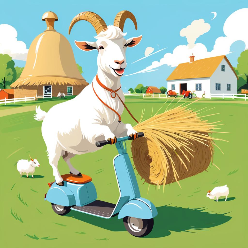 Goat on Scooter: Farmyard Fun Illustration